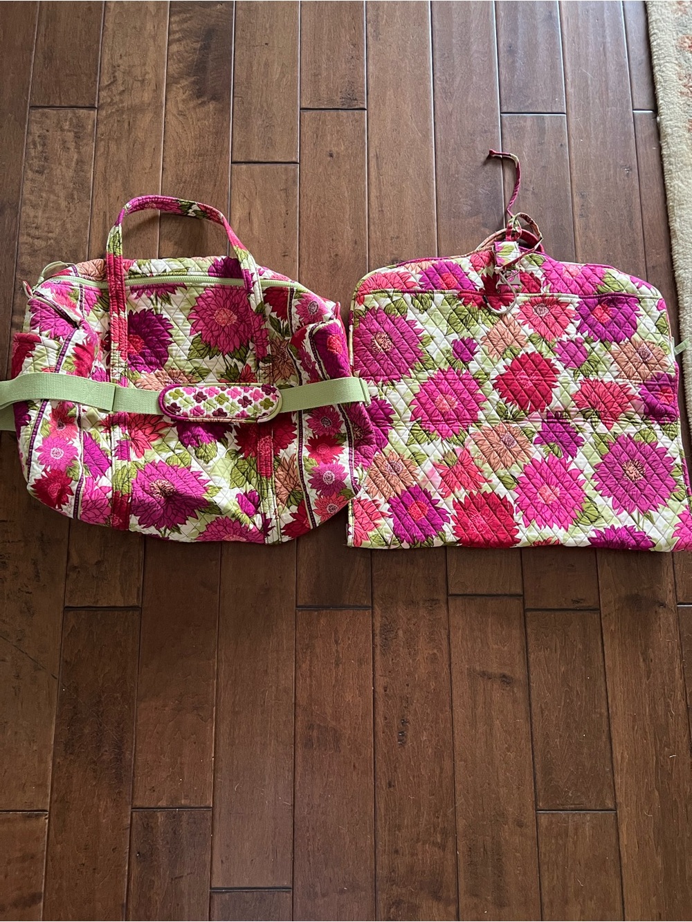 Vera Bradley Pink and Green Quilted Travel Tote with Garment Bag